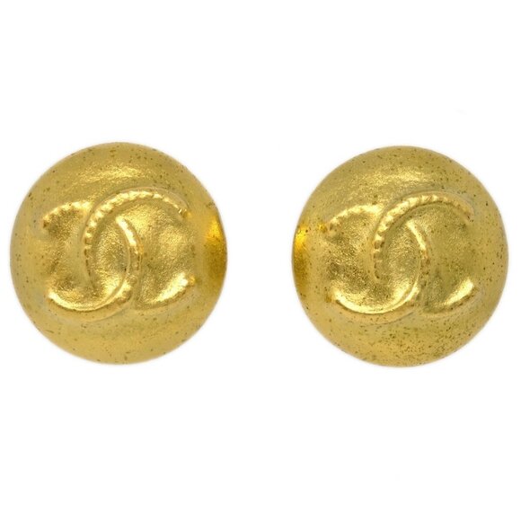 Chanel Button Earrings Clip-On Gold 95C - Picture 1 of 4